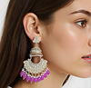 Chandbali Jhumka Earrings with Pink Beads -by Tessara